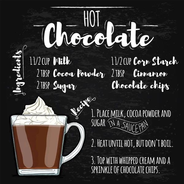 Hot Chocolate Drink Illustration Recipe Blackboard — Stock Vector