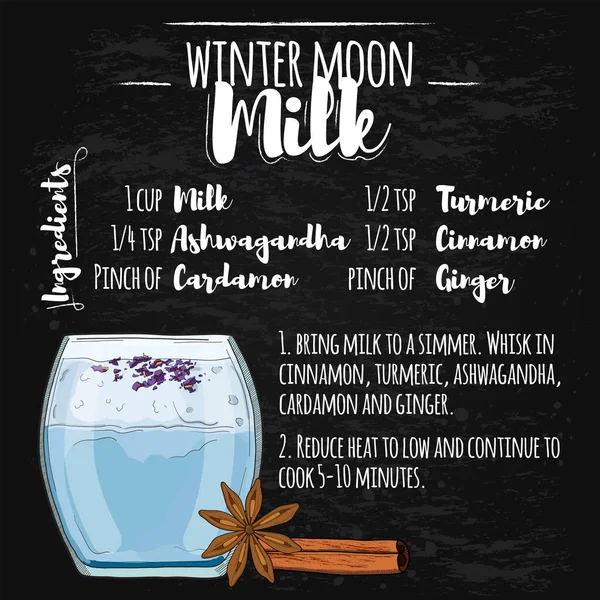 Moon Milk Hot Drink Illustration Recipe Blackboard — Stock Vector