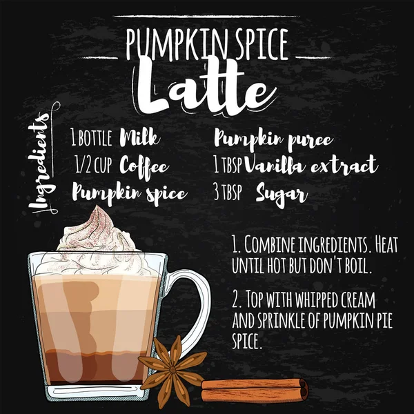 Pumpkin Spice Latte Hot Drink Illustration Recipe Blackboard — Stock Vector