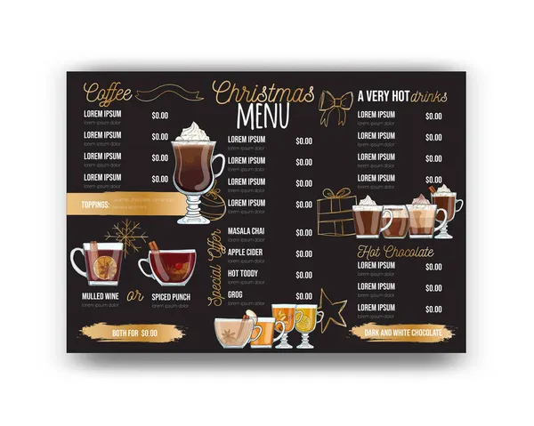 Winter Drinks Menu Template Blackbackground — Stock Vector