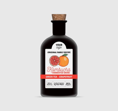 Greyfurt Kombucha etiketi şablonu Çay Şişesi Paketleme izole edildi