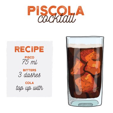 Piscola Cocktail Illustration Recipe İçeceği