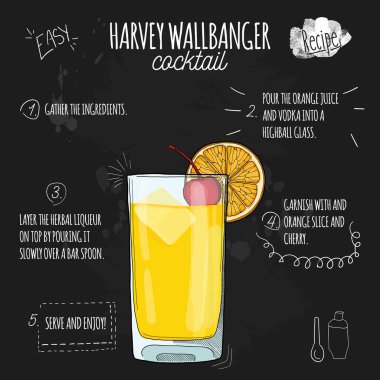El çizimi rengarenk yaz içkisi Harvey Wallbanger tahtada