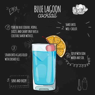 El çizimi rengarenk yaz içeceği Kara tahtada mavi göl tarifi