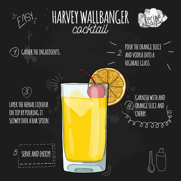 Bebida Verano Fresca Dibujada Mano Harvey Wallbanger Pizarra — Vector de stock