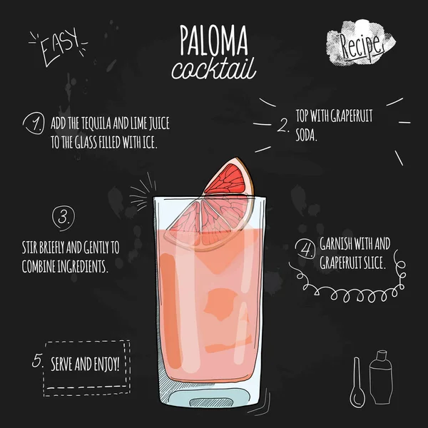 Handgezeichnete Bunte Frische Sommergetränk Paloma Rezept Auf Tafel — Stockvektor