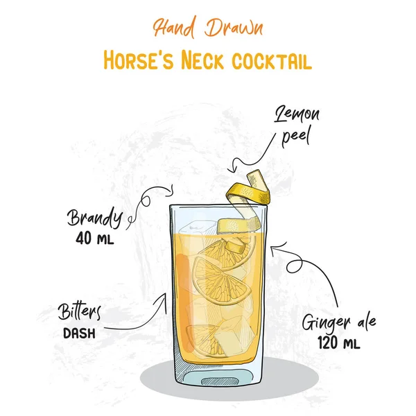 Recette Manuscrite Ingrédients Boisson Cocktail Été Cou Chevaux Colorés Dessinés — Image vectorielle