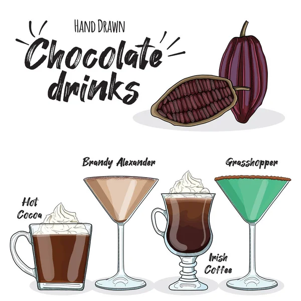 Çikolatalı Çecekler Sıcak Kakao Konyağı Alexander Rlanda Kahvesi Çikolata Çekirge — Stok Vektör
