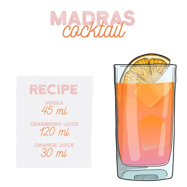 Bebida Receita Ilustração Coquetel Madras Com Ingredientes — Vetor de Stock