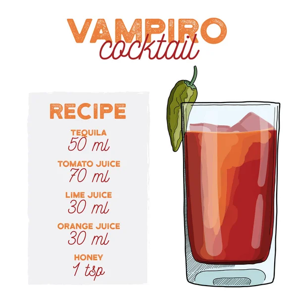 Vampiro Cóctel Ilustración Receta Bebida Con Ingredientes — Vector de stock