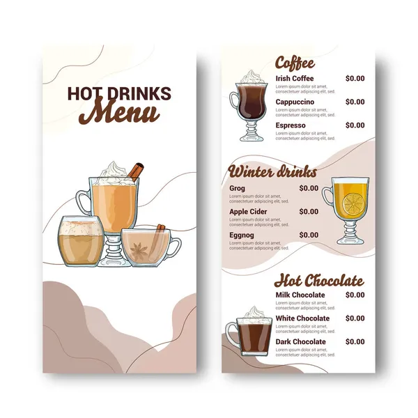 Hot Drinks Winter Menu Template Illustration — Stock Vector