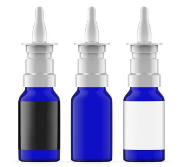 15 ml Mavi Cam Burun Spreyi Şişesi. İzole edilmiş