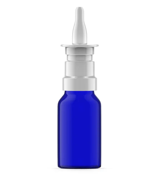 Frasco Spray Nasal Vidrio Azul Aislado —  Fotos de Stock
