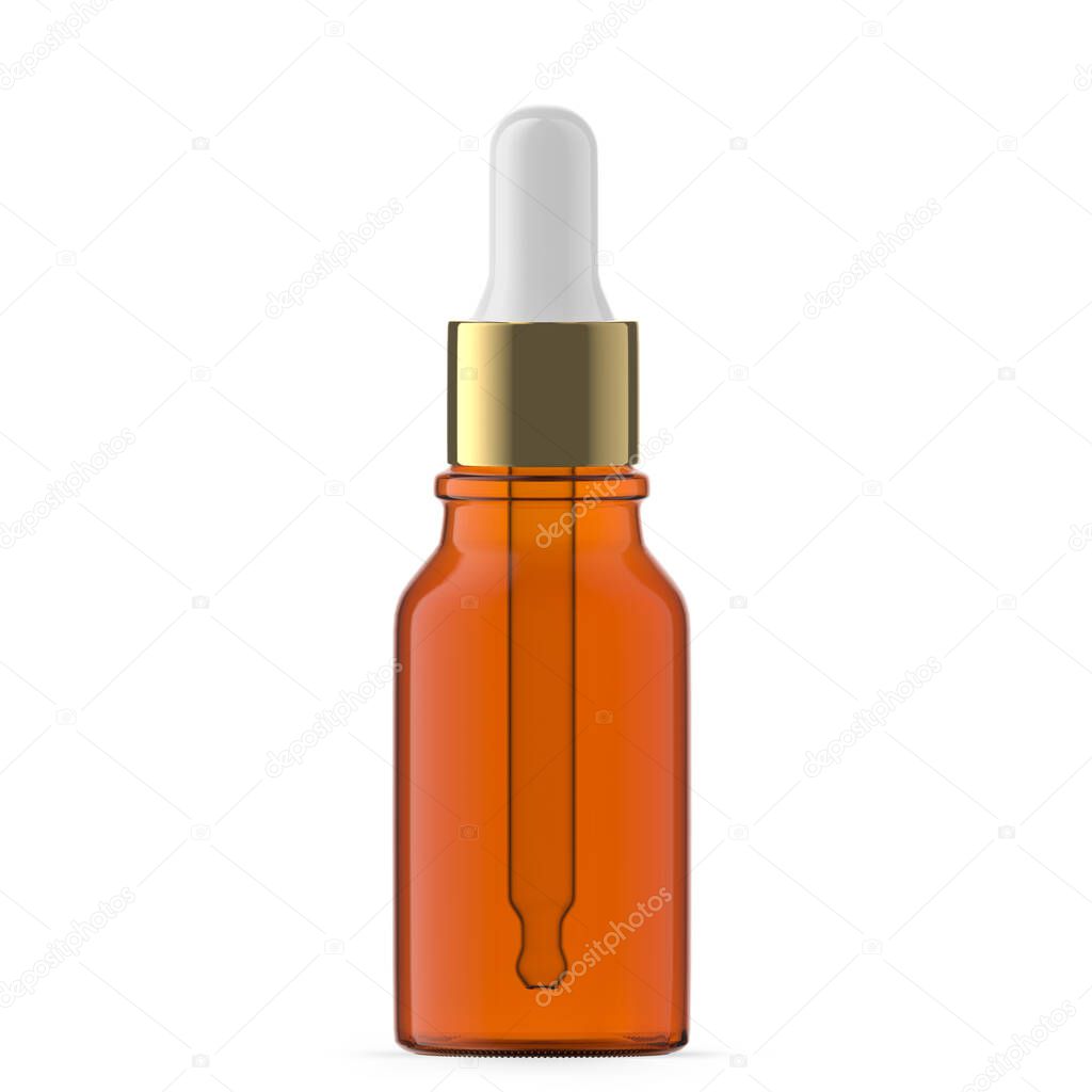 15 ml Amber Glass Dropper Bottle. Isolated