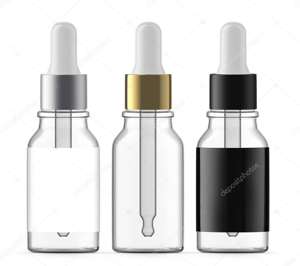 15 ml Empty Clear Glass Dropper Bottles. Isolated