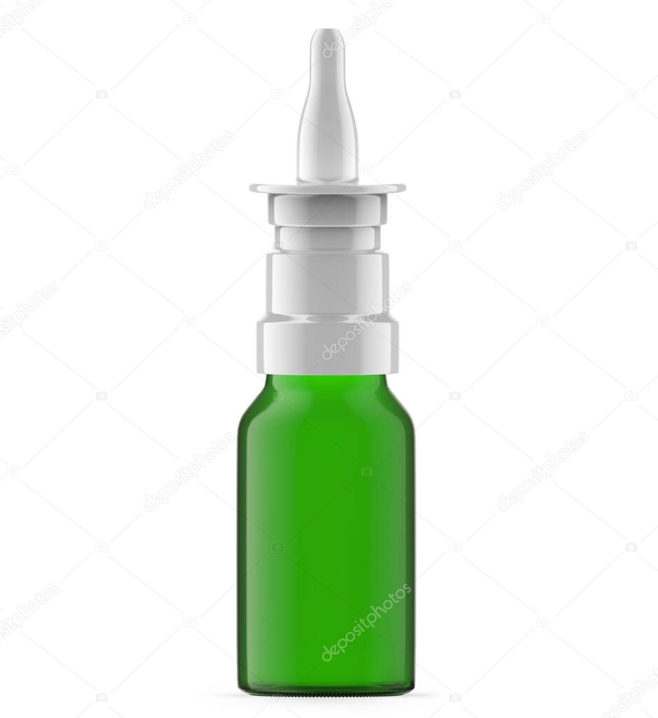 15 ml green glass nasal spray bottle. Isolated