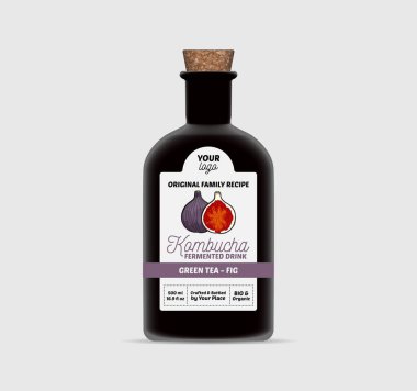 Fig Kombucha etiket şablonu Çay Şişesi Paketleme izole edildi