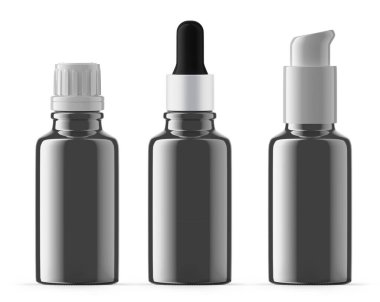 30 ml gümüş cam şişe seti. Plastik kapak, Düşük Şişe ve Pompa. İzole edilmiş