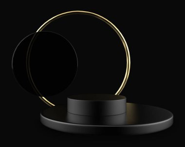 siyah ve altın boş podyum 3D arkaplan oluşturma
