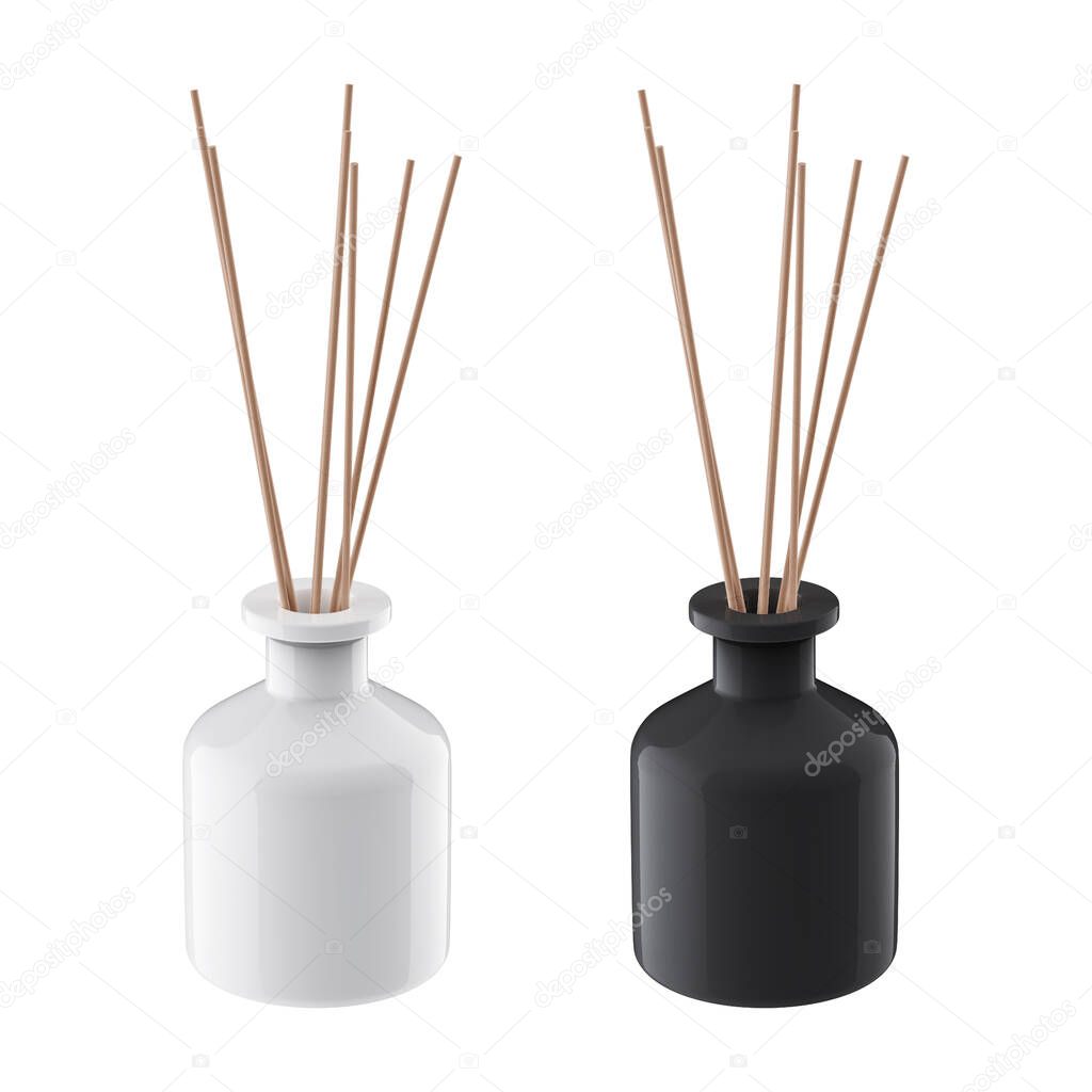 Set of Reed diffuser ceramic bottles. Isolated