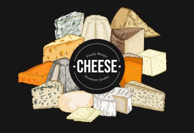 Peynir Yatay Sancak Koleksiyonu Rozetli Renkli Vektör Resimleri