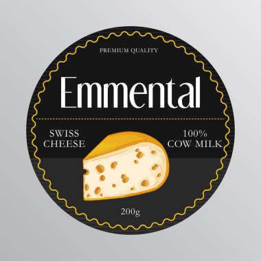 Emmental Peynir Etiketi Tasarım El Çizim Vektörü İllüstrasyonu