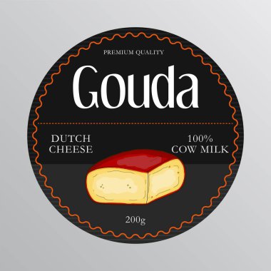 Gouda Peynir Etiketi Tasarım El Çizim Vektörü İllüstrasyonu