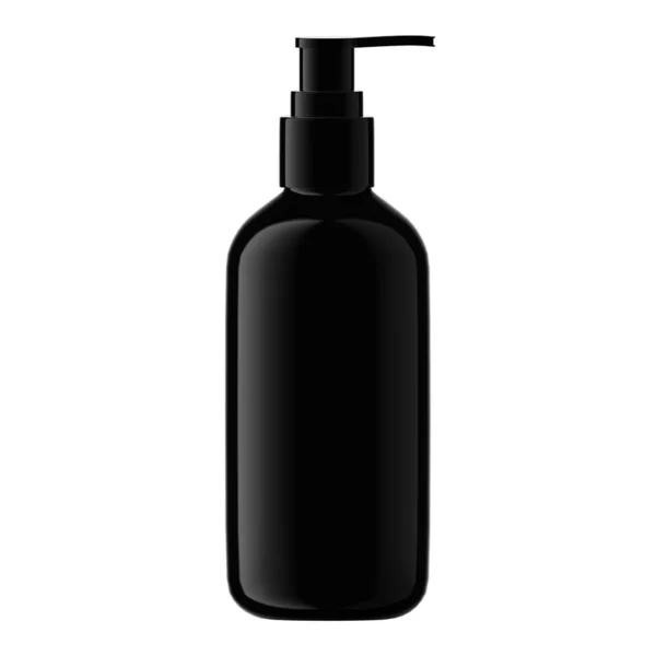 Black Plastic Bottle Cosmetic Dispenser Pump Isolated — Stock Photo, Image