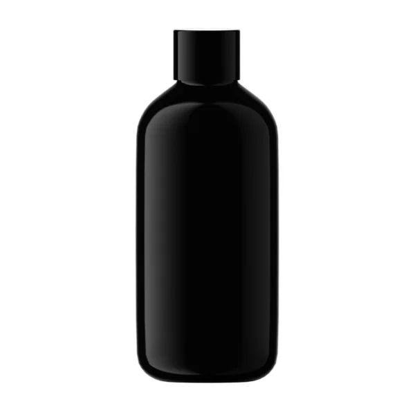 Kulatá Černá Plastová Láhev Kosmetické Plným Uzávěrem Izolované — Stock fotografie