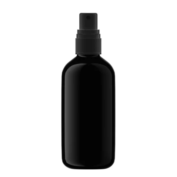 Ronde Zwarte Plastic Fles Cosmetisch Met Mist Spray Geïsoleerd — Stockfoto
