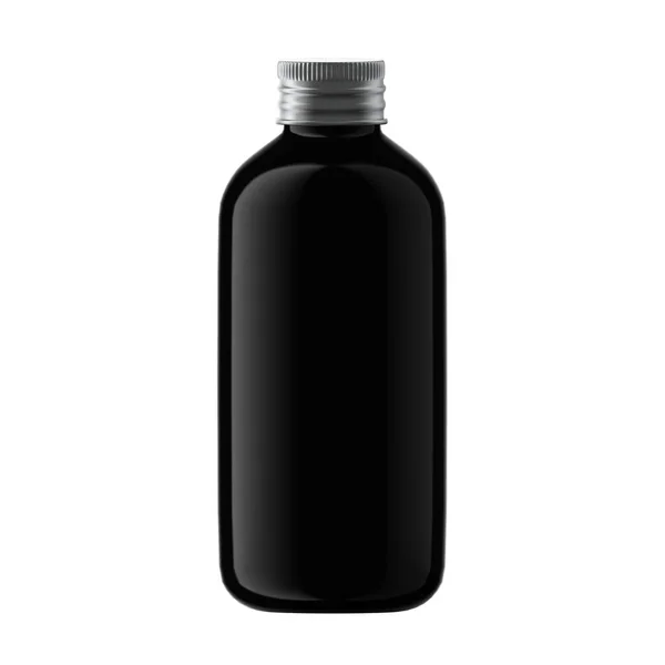 Runde Schwarze Plastikflasche Kosmetik Mit Schraubverschluss Isoliert — Stockfoto