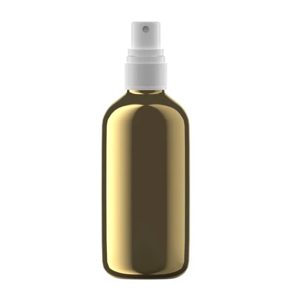 Kerek Arany Műanyag Palack Kozmetikai Köd Spray Izolált — Stock Fotó