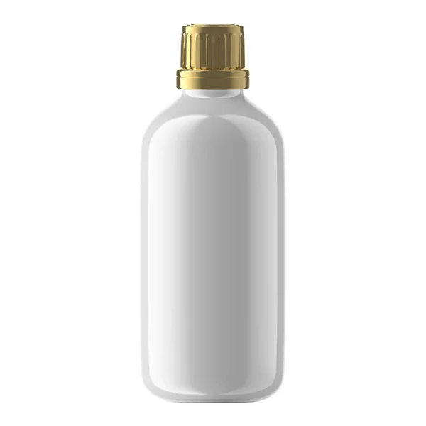 Runde Plastikflasche Kosmetik Mit Gold Essential Cap Isoliert — Stockfoto
