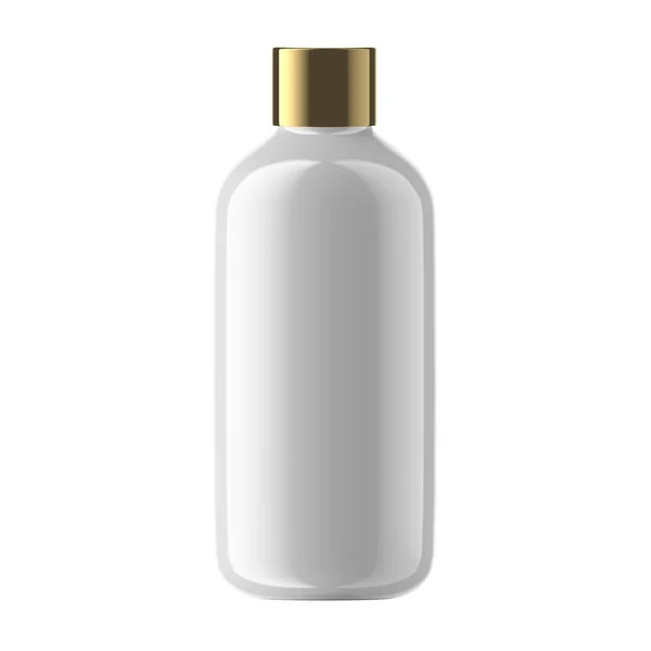 Plastic Bottle Cosmetic Gold Full Cap Isolated — Stock Photo, Image