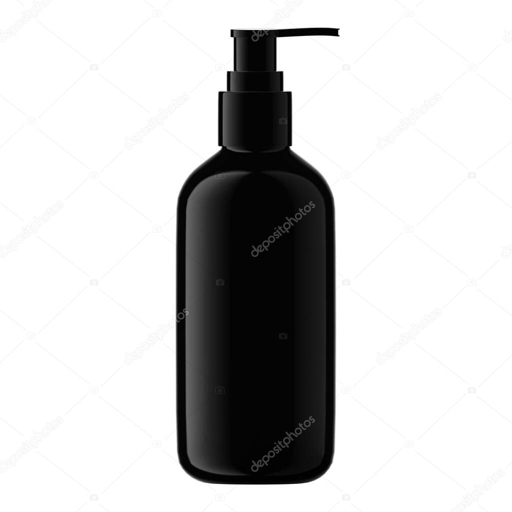 Round Black Plastic Bottle Cosmetic with Dispenser Pump Isolated