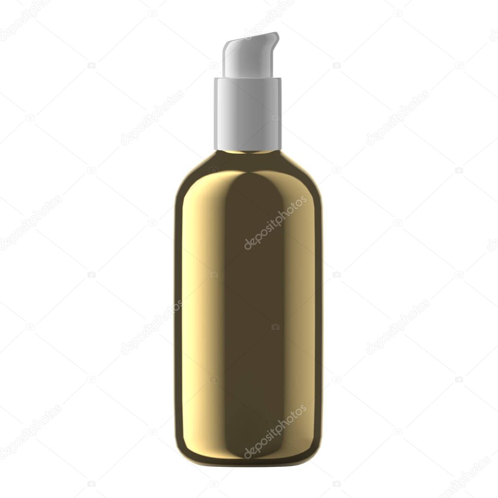 Round Gold Plastic Bottle Cosmetic with Pump Isolated