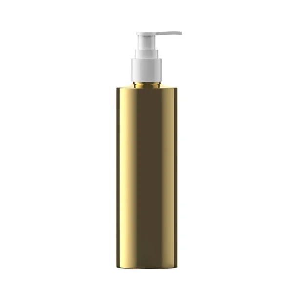 Schlanke Gold Plastikflaschen Kosmetik Mit Spenderpumpe Isoliert — Stockfoto