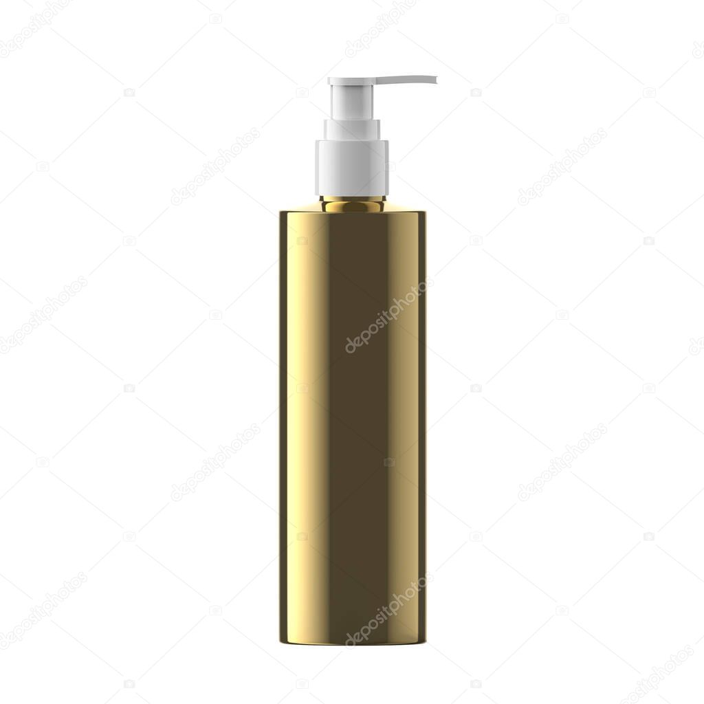 Slim Gold Plastic Bottle Cosmetic with Dispenser Pump Isolated