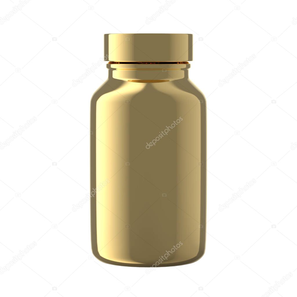 Pill Jar Bottle Gold Medical Container Pharmacy Isolated