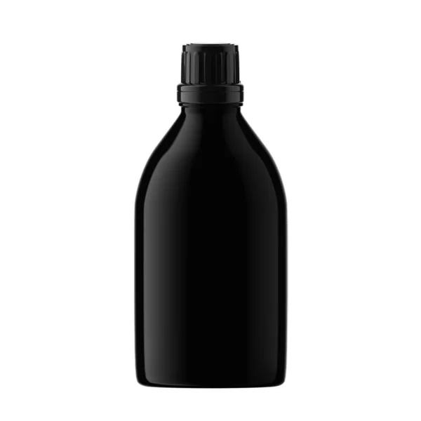 Runde Schwarze Plastikflasche Kosmetik Mit Essential Cap Isoliert — Stockfoto