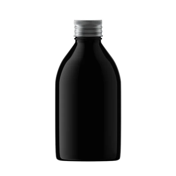 Runde Schwarze Plastikflasche Kosmetik Mit Aluminium Schraubverschluss Isoliert — Stockfoto