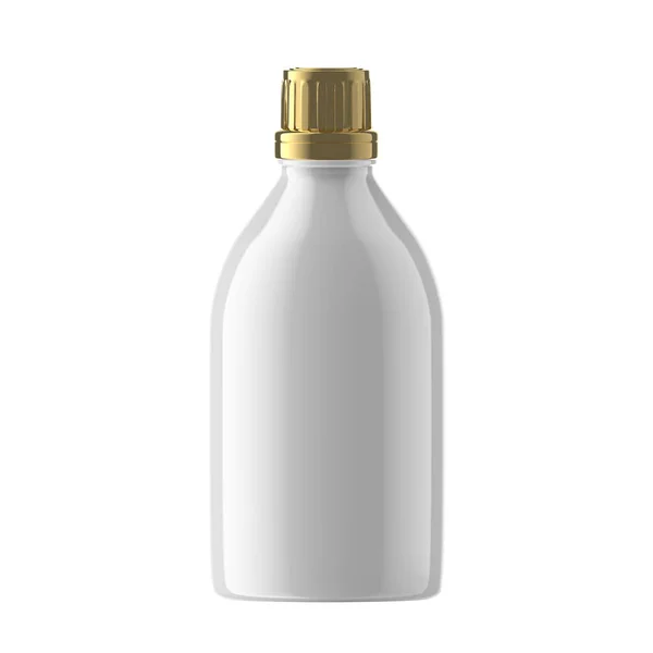 Botella Plástico Redonda Cosmética Con Tapa Esencial Oro Aislado — Foto de Stock