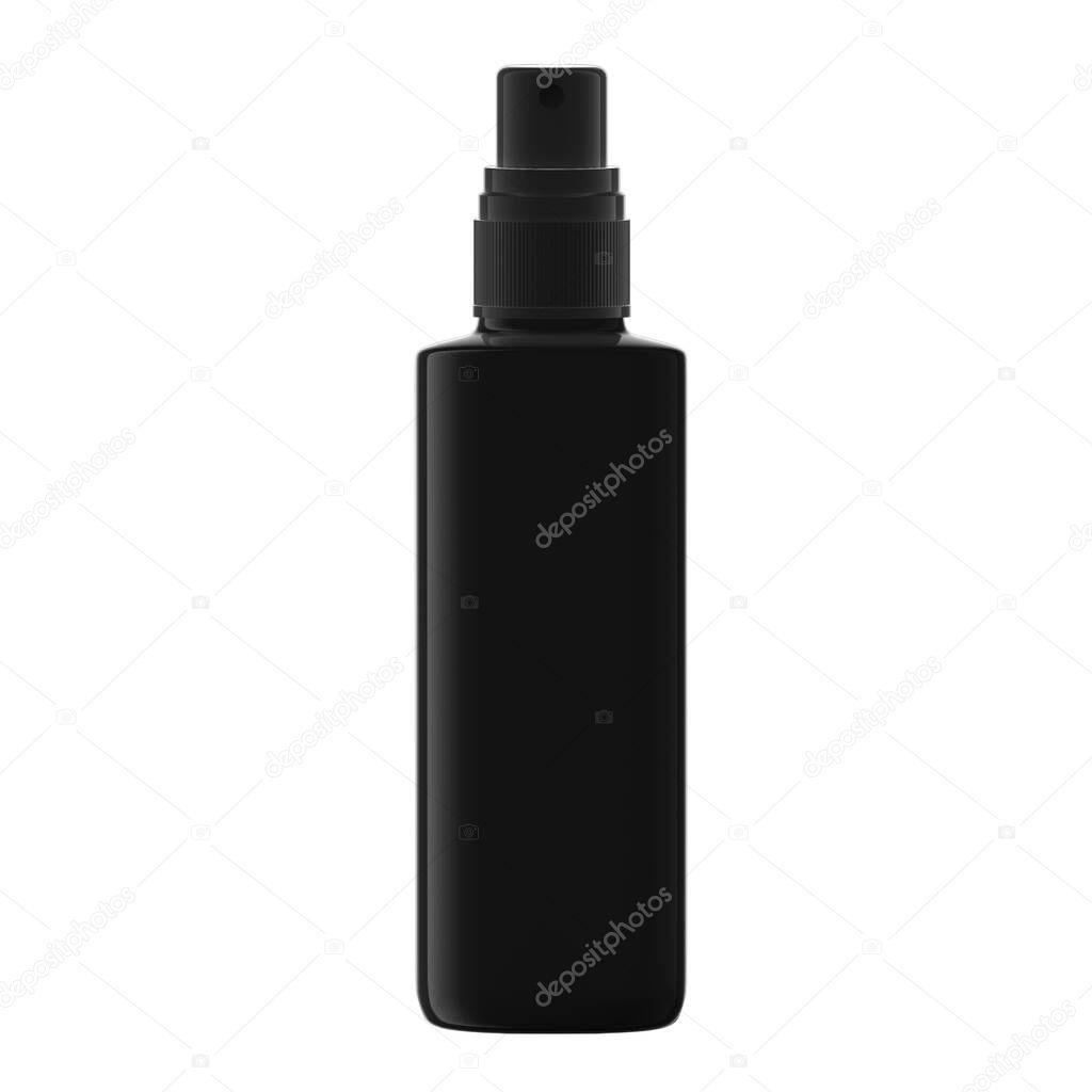 Square Black Plastic Bottle Cosmetic with Mist Spray Isolated