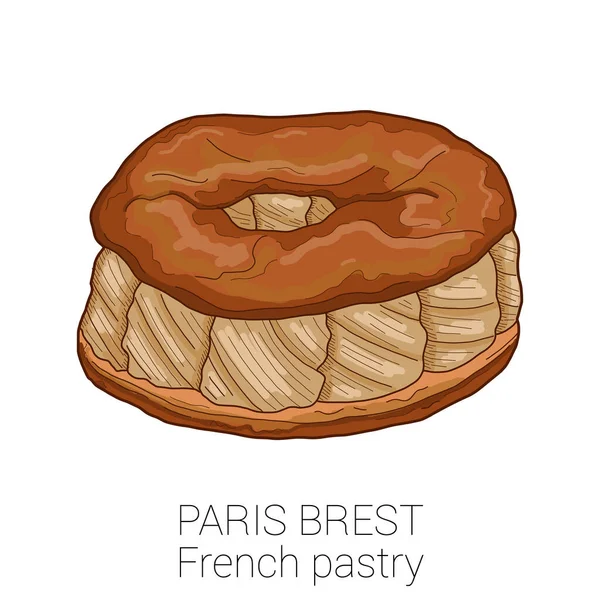 Párizsi Breszt Francia Pattiserie Torta Színes Vektor Illusztráció — Stock Vector