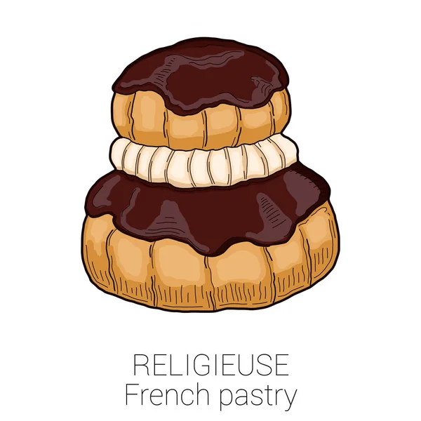 Din Kullanımı Fransız Pastası Pasta Renkli Vektör Çizimi — Stok Vektör