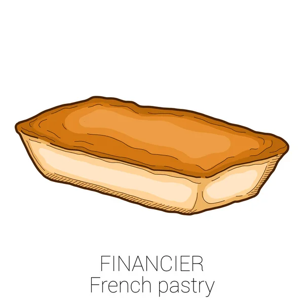 Financier Französisches Gebäck Pattiserie Kuchen Bunte Vektor Illustration — Stockvektor