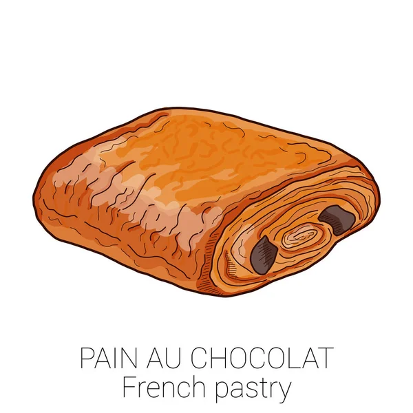 Pain Chocolat French Pastry Pattiserie Cake Colorful Vector Illustration — 图库矢量图片