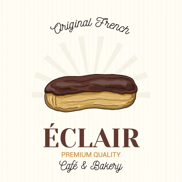 Eclair Franska Bakverk Vektor Emblem Logotyp Mall — Stock vektor