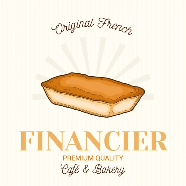 Financier Französisch Gebäck Vector Emblem Logo Vorlage — Stockvektor