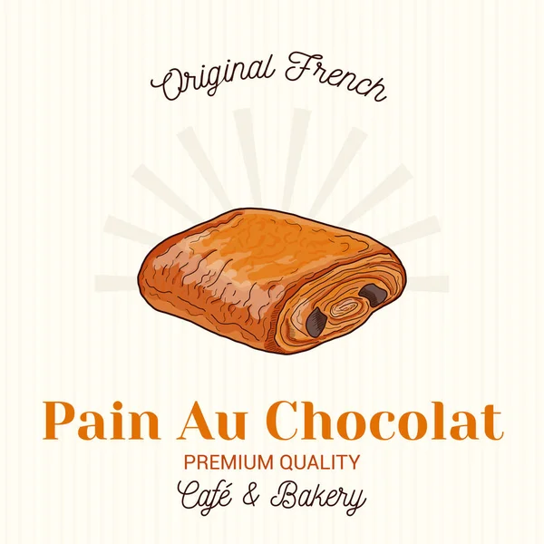 Pain Chocolat Francia Cukrászati Vektor Embléma Logó Sablon — Stock Vector